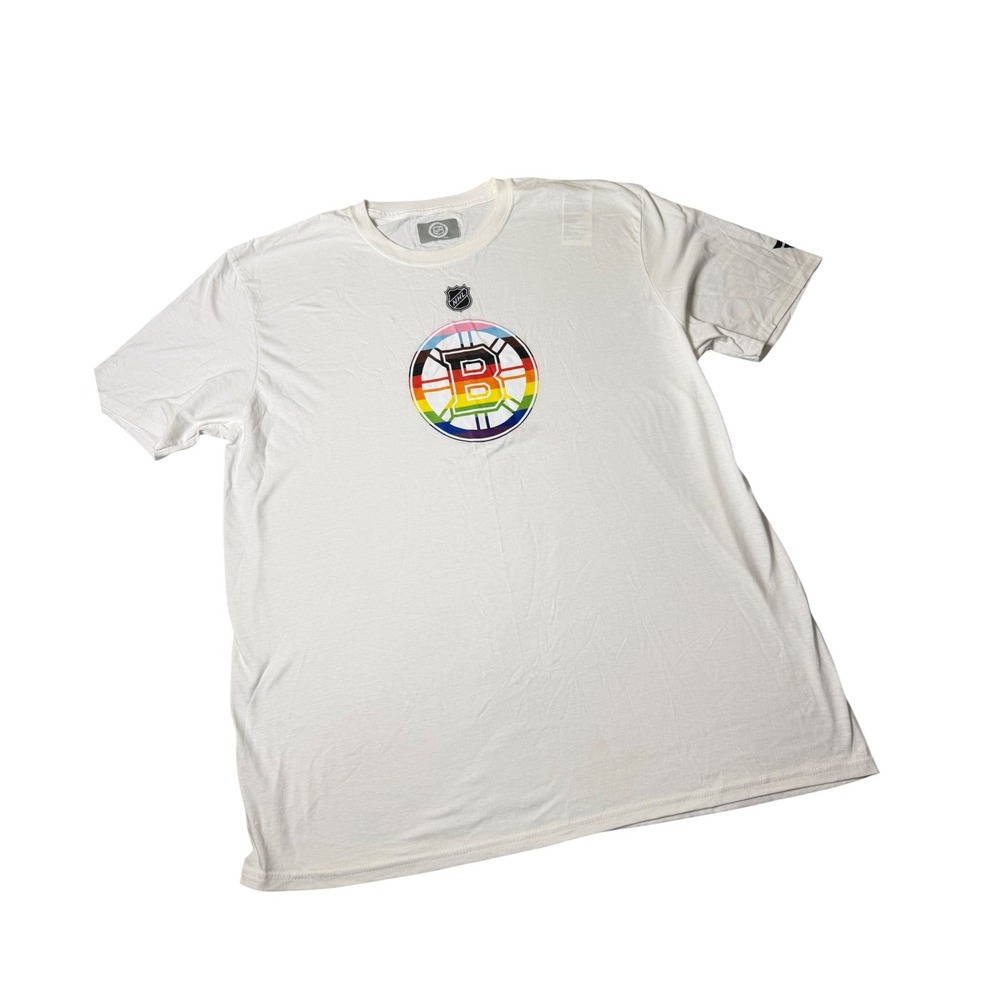 Fanatics NHL Boston Bruins Pride Logo White Graphic T-Shirt XL Short Sleeve